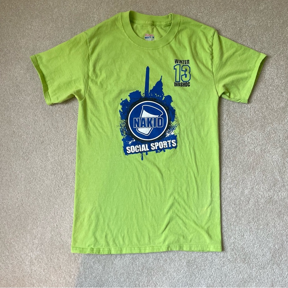 Hanes Beefy Tee Shirt Nakid Social Sports short sleeve - lime green small unisex